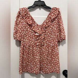Heyson Floral Ruffle Blouse - Rust Color